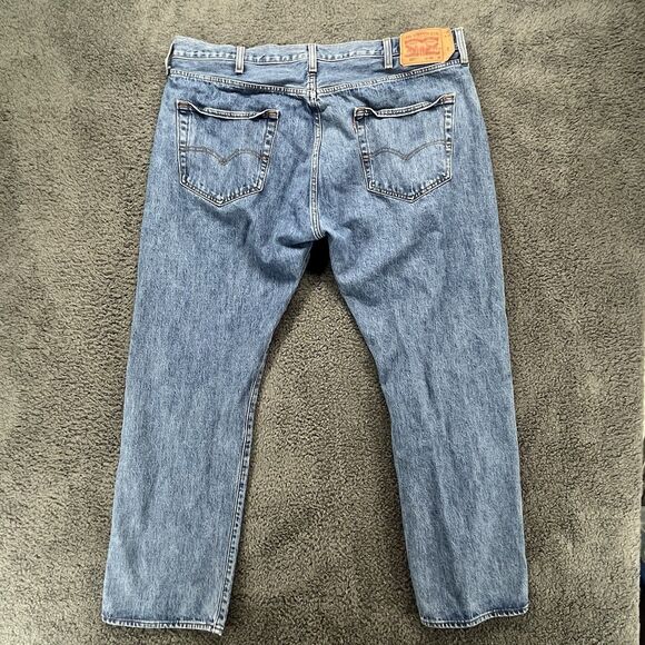Levis 501 Jeans Mens 42x32‎ Blue Denim Button Fly Straight Leg Cotton Original - Picture 7 of 9